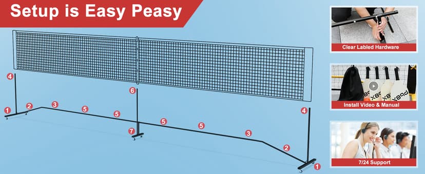 Portable Pickleball Net, Pickle Ball Net Outdoor with 22ft Regulation Size Net, Court Markers, Durable Frame PE Knited Pickleball Practice Net System for Backyard Driveway