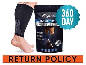 Calf Compression Sleeves for Men and Women - (1 Pair) Footless Compression Socks Support for Varicose Veins, Nursing, Pregnancy, Running - PhysFlex Leg Sleeve Brace for Shin Splints, Pain Relief and Reduces Swelling (Black, Medium)
