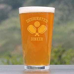 Designated Dinker - Pint Glass for Beer - Funny Pickleball Themed Decor and Gifts - 16 oz Glasses