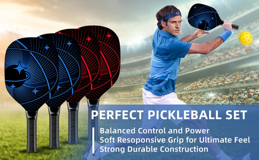 Pickleball Paddles, Pickleball Set with 4 Premium Wood Pickleball Paddles, 4 Pickleball Balls, 4 Cooling Towels & Carry Bag, Pickleball Rackets with Ergonomic Cushion Grip, Gifts for Men Women