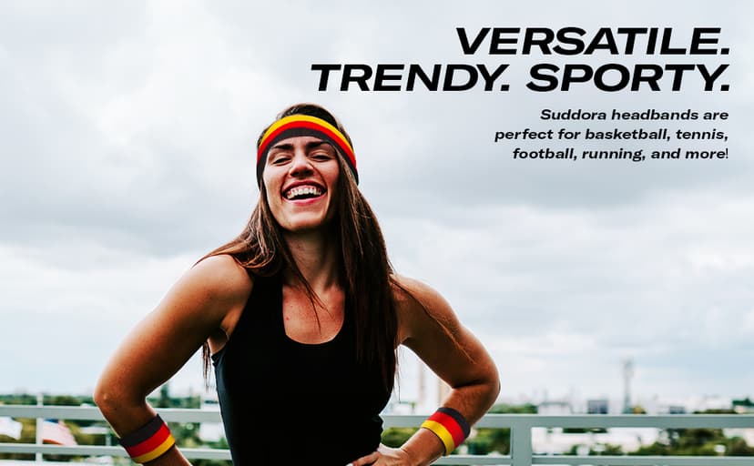 Suddora Striped Sweatband Set, Moisture Wicking 2 Wristbands and 1 Headband, Breathable Athletic Sweat Bands for Sports, Costumes & Cosplay, Matching Bands to Wear with Jersey