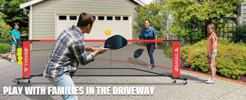 BAGAIL Portable Pickleball Net Set with Wheels, 22 FT Regulation Size & 11 FT Half Court Size 2-in-1 Pickle Ball Net with Ball Collector, Carry Bag, 4 Pickle Balls, Easy Setup for Outdoor Indoor