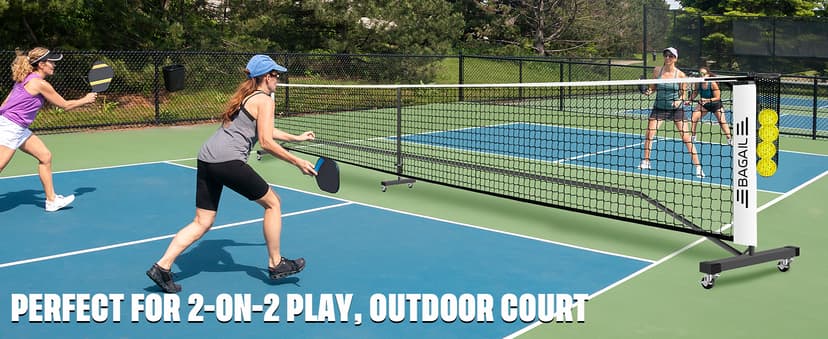 BAGAIL Portable Pickleball Net Set with Wheels, 22 FT Regulation Size & 11 FT Half Court Size 2-in-1 Pickle Ball Net with Ball Collector, Carry Bag, 4 Pickle Balls, Easy Setup for Outdoor Indoor