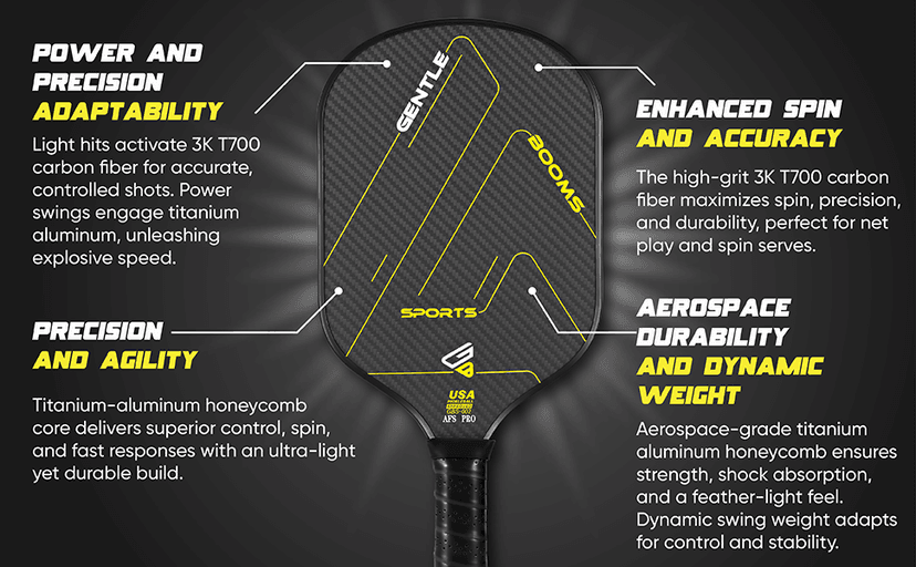 Pickleball Paddles,3K Raw T700 Carbon Fiber Pickleball Paddle with High Grit & Spin,Aerospace-Grade Ultra-Light Titanium-Aluminum Honeycomb Core & Face,The Pickleball Rackets for Novice & Pro Players