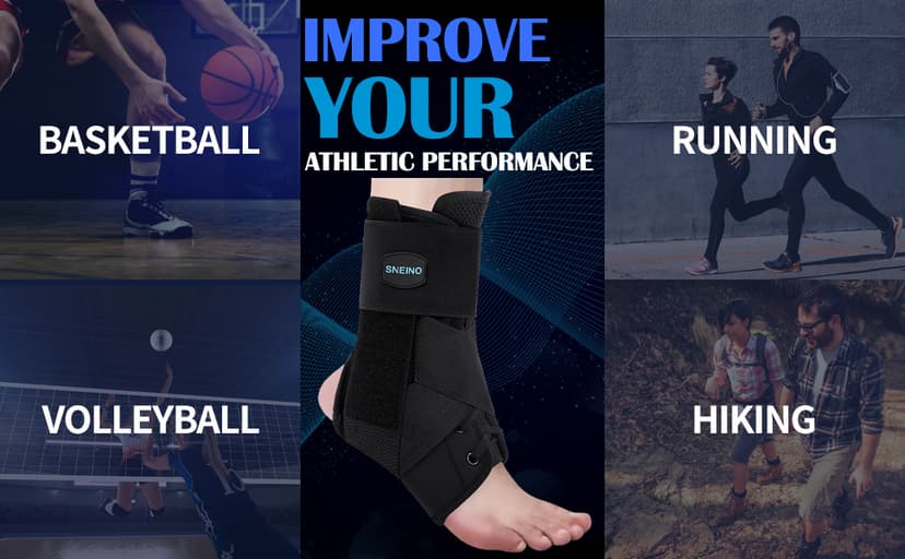 SNEINO Ankle Brace for Women & Men - Ankle Support Brace for Sprained Ankle, Ankle Stabilizer for Achilles, Tendon, Sprain, Injury Recovery, Lace up Ankle wrap for Running, Basketball, Volleyball (Large)
