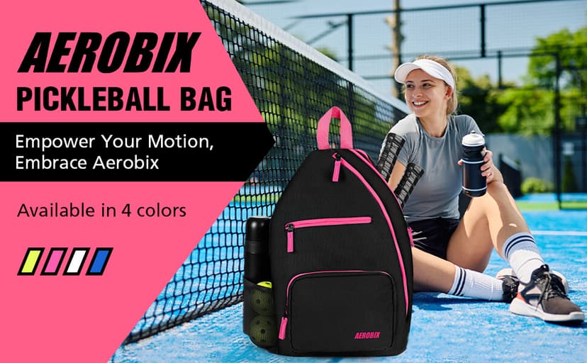 AEROBIX Pickleball Bag for Women & Men, Pickle Ball Backpack - Upgraded Zippers, Large Capacity, Padded Paddle Pocket, Adjustable Sling Bag (No Accessories)