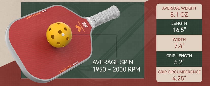 Pickleball Paddles, Carbon Fiber Pickleball Paddle with a 16mm Shark Power Polymer Core, The Pickleball Rackets Designed for Ultimate Spin & Consistency