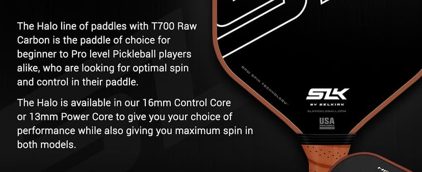 Selkirk Sport SLK Halo Raw Carbon Fiber Pickleball Paddle | Designed in The USA | Choose from The T700 Raw Carbon Fiber Power, The 18k Ultraweave Control, or The Kevlar Linkweave Thermoformed Pro