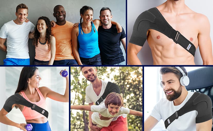 Suptrust Shoulder Brace for Men and Women: Adjustable Shoulder Wrap for Pain Relief, AC Joint, Torn Rotator Cuff, Injuries, Tendonitis - One Size Regular/Dark Black