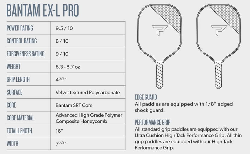 Paddletek Bantam EX-L Pro Pickleball Paddle | Professional Pickleball Paddles with Honeycomb Core, Velvet Textured Polycarbonate Surface, Bantam SRT Core & High Tack Performance Grip | USAPA Approved