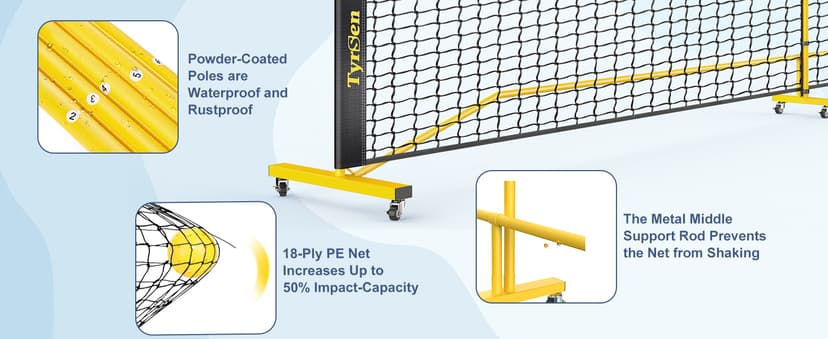 Pickleball Net Set, Pickleball Net on Wheels for Driveway Backyard, 22FT Regular Size, 4 Pickleball Paddles & 6 Balls, 12 Court Markers, 1 Carry Bag, Pickleball Set for Indoor Outdoor Play