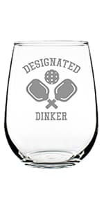 Designated Dinker - Pint Glass for Beer - Funny Pickleball Themed Decor and Gifts - 16 oz Glasses