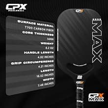 CPX MAX Black Raw Carbon Fiber T700 Pickleball Elongated Paddle Racket - Professional Grade, 14mm Core Thickness, Comfortable Tennis Style Grip - Durable Designed in Chicago, USA