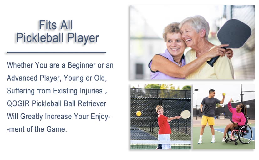 QOGIR Pickleball Ball Retriever: Easy Pick Up Without Bending Over, Fits Any Paddle