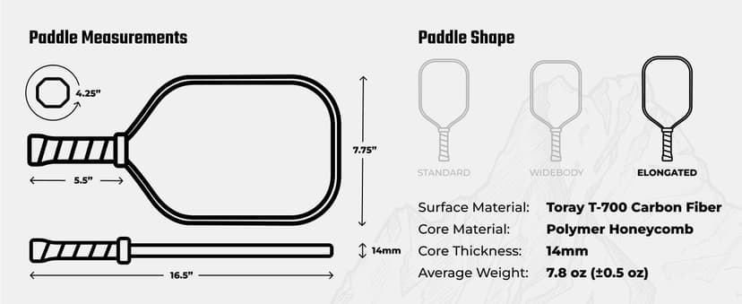 Carbon Fiber Pickleball Paddle - Raw Toray T700 Surface Provides Maximum Ball Spin | Elongated or Widened Pickleball Racket Shapes Available - Paddle Customization Kit Included
