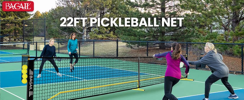 BAGAIL Portable Pickleball Net Set, 22 FT Regulation Size Pickle Ball Net with Ball Collector, Carry Bag, Easy Setup for Outdoor Indoor Driveway - Red