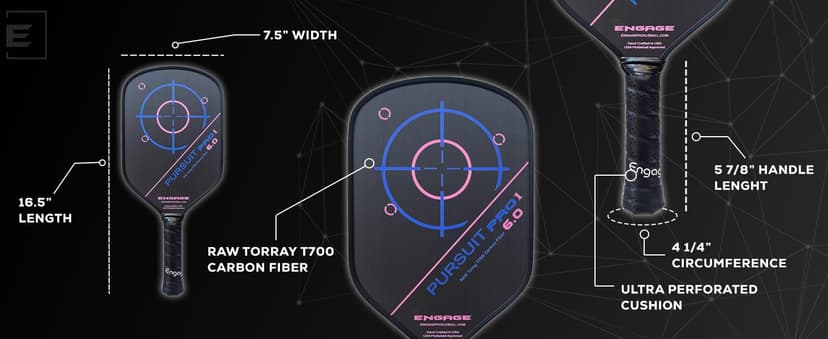 Engage Pursuit Pro1 6.0 Pickleball Paddle - Raw T700 Toray Carbon Fiber for Extreme Spin - MachPro Core for Maximum Power & Control