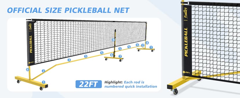 Fostoy Portable Pickleball Net with Wheels, Pickleball Set with 4 Fiberglass Paddles & 6 Pickleballs, Carry Bag, for Backyards Driveways and Garages