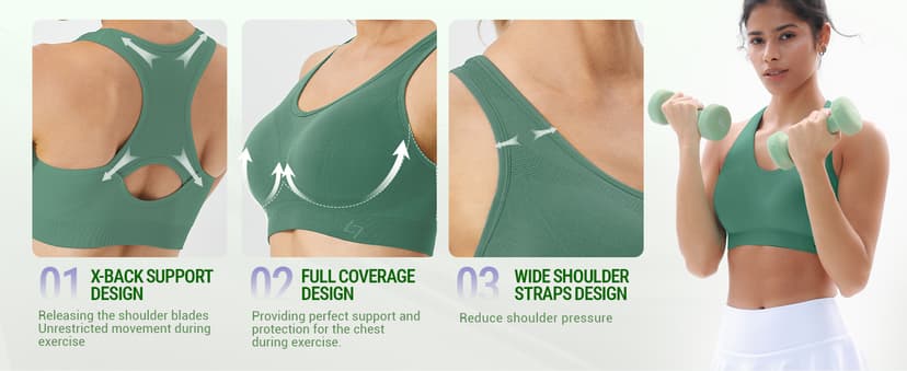 FITTIN Racerback Sports Bras for Women - Padded Seamless Support Bra for Yoga Gym Workout Fitness
