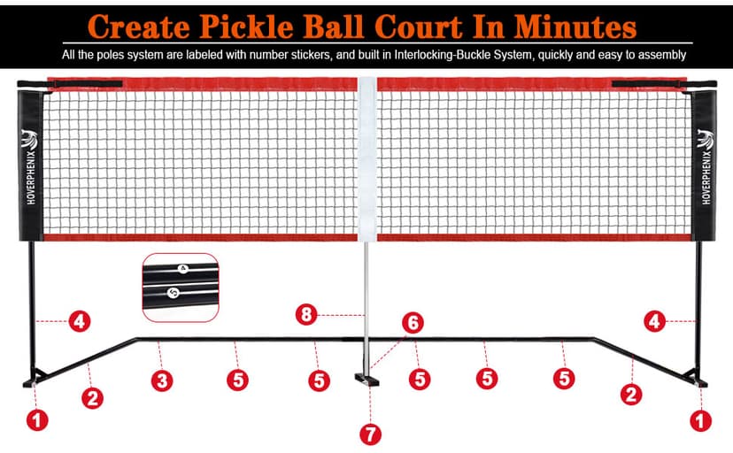 Pickleball Set with Net for Driveway, Portable Regulation Size Pickleball Net System with Paddle Set of 4, Outdoor Pickleballs, Carry Bag, Weather Resistant Metal Frame