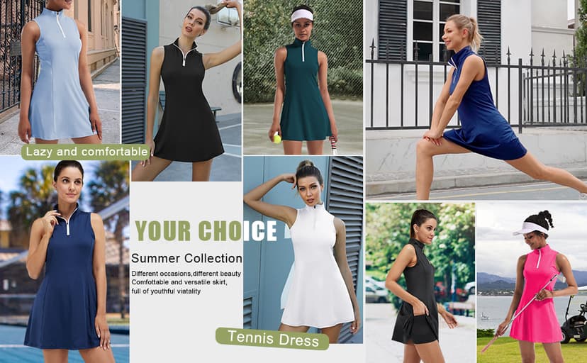 Tennis Dress for Women, Tennis Golf Dresses with Built in Shorts and Pockets for Sleeveless Workout Athletic Dresses