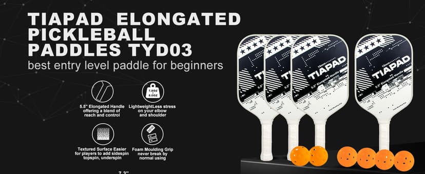 Pickleball Paddles Set of 2/4, USAPA Approved, Foam Molding 5.5" Long Handle, Lightweight, Fiberglass 16mm, Textured Surface, Elongated Pickle Ball Rackets 2 Pack for Beginner