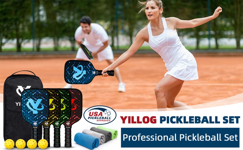 Pickleball Paddles, USAPA Approved Pickleball Paddle Set of 4, Fiberglass Surface Pickleball Set, 4 Pickleball Balls, 4 Cooling Towels, Pickleball Bag, Pickle Ball Paddle for Men Women