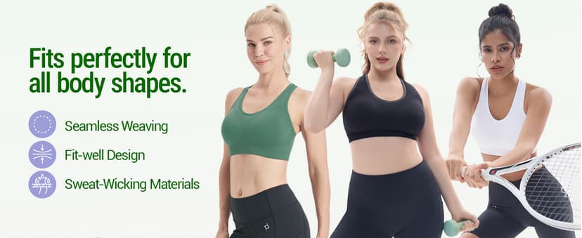 FITTIN Racerback Sports Bras for Women - Padded Seamless Support Bra for Yoga Gym Workout Fitness