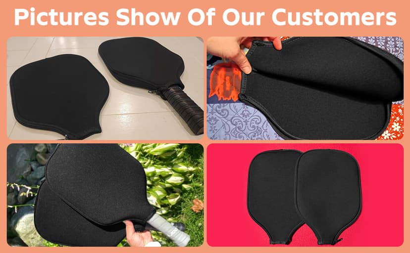 2 Pcs Pickleball Paddle Covers, Universal Case Size - 8.6 x 12.2 inches Zippered Racket Sleeve, Durable Neoprene Paddle Cover, Paddle Storage Bag for Most USAPA Standard (Black) (Black)