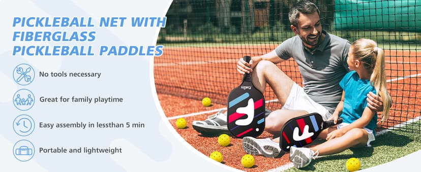Fostoy Portable Pickleball Net with Wheels, Pickleball Set with 4 Fiberglass Paddles & 6 Pickleballs, Carry Bag, for Backyards Driveways and Garages