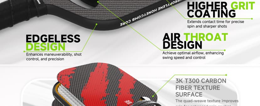 Warping Point Ascent Pickleball Paddles| Carbon Fiber Pickleball Racket with Aero Throat | Textured Grit Surface | Hexa Polymer Core | Designed for Swing Speed and Maneuverability