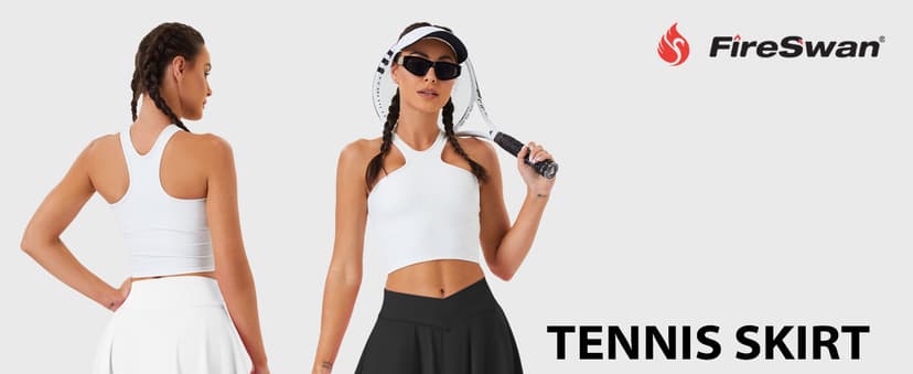 FireSwan Tennis Skirt for Women with Pockets Shorts Crossover High Waisted Pleated Golf Skorts Athletic Workout Skirts