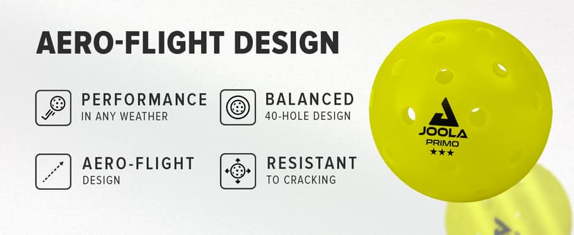 JOOLA Primo Pickleball Balls - Tournament Indoor and Outdoor Pickleball Balls - USAPA Approved - Ideally Weighted and Precision Crafted 40 Hole Design Official Size - Choose 4, 20, 100 Pack