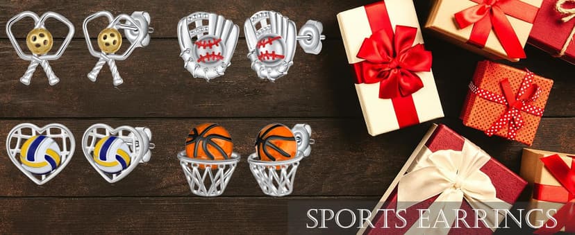 Baseball/Pcikleball/Basketball/Soccer Earrings S925 Sterling Sliver Sport Earrings for Women Sport Jewelry Gifts for Women Sports Fans and Sports Players