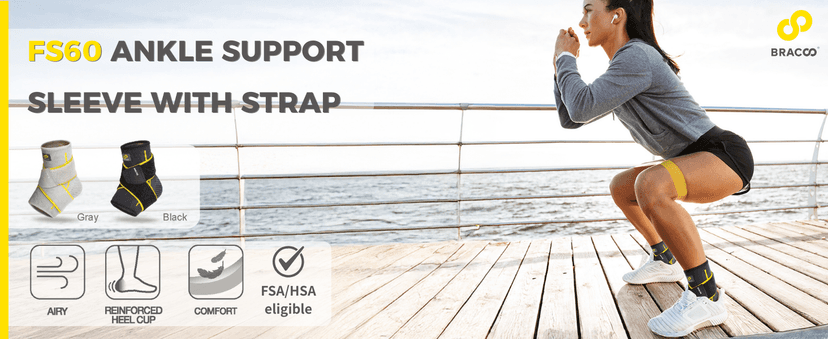 Bracoo 2 Pack Ankle Brace Compression Sleeve for Women & Men, Adjustable Ankle Support Strap for Sprained, Plantar Fasciitis, Pain Relief, Injury Recovery, Running, Workout, GYM, FS60