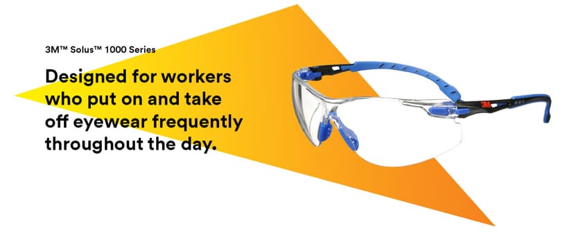 3M Safety Glasses Solus 1000 Series ANSI Z87 Scotchgard Anti-Fog Clear Lens Low Profile Blue/Black Frame