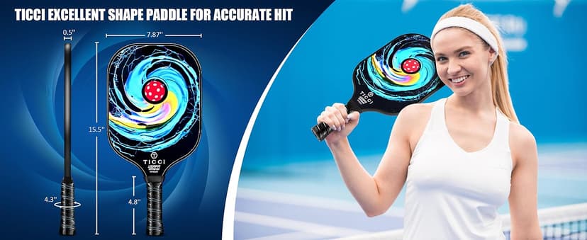 T TICCI Pickleball Paddles Set of 2, USAPA Approved Fiberglass Pickle Ball Paddles with 4 Pickleballs, Lightweight Rackets for Adults & Kids, Includes Carry Bag & Net Bag for Men, Women, Beginners,