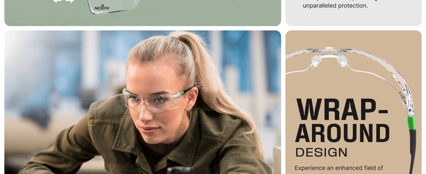 NoCry Clear Safety Glasses for Men and Women with Anti-Fog and Scratch Resistant Wrap Around Lenses, Adjustable Temples and Nose Pads — ANSI Z87 Certified Protective Eyewear with 100% UV Shielding