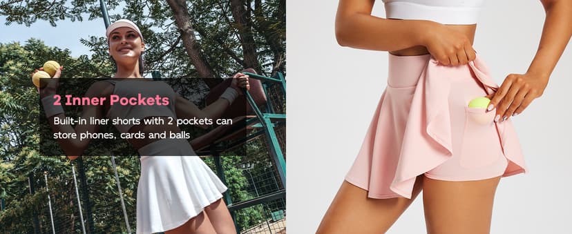 baleaf Women's Tennis Skirts High Waisted Tummy Control Pleated Athletic Golf Skorts Skirts for Running with 2 Pockets