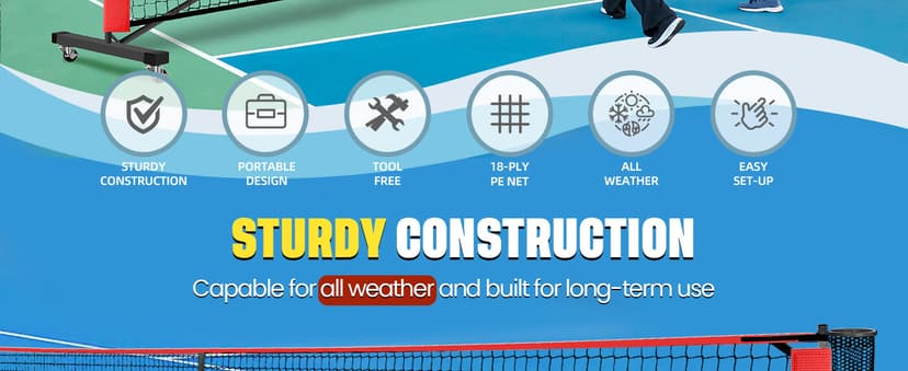 BAGAIL Portable Pickleball Net Set with Wheels, 22 FT Regulation Size & 11 FT Half Court Size 2-in-1 Pickle Ball Net with Ball Collector, Carry Bag, 4 Pickle Balls, Easy Setup for Outdoor Indoor