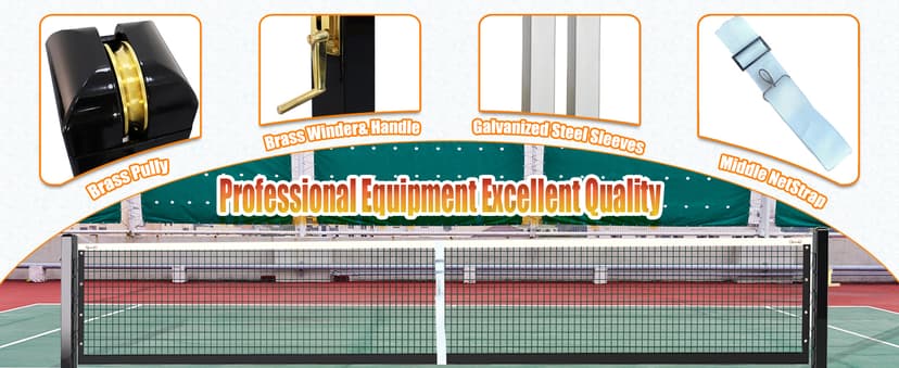 Pro-Grade In-Ground Pickleball Net with Brass Crank Handle,Galvanized Steel Sleeves,Tournament Regulation Size,Heavy Duty Pickleball Post for Indoor Gym or Outdoor Court