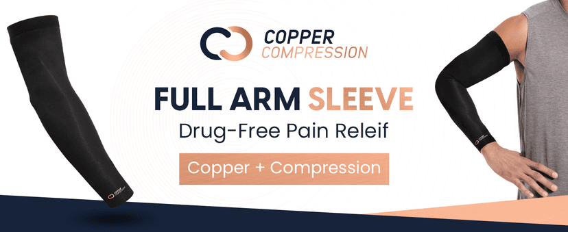 Copper Compression Arm Sleeve - Copper Infused Full Arm Brace for Forearm, Bicep, Triceps - Tennis Elbow, Basketball, Golf, Arthritis, Tendonitis, Bursitis, Post Surgery Rehab - Black - S