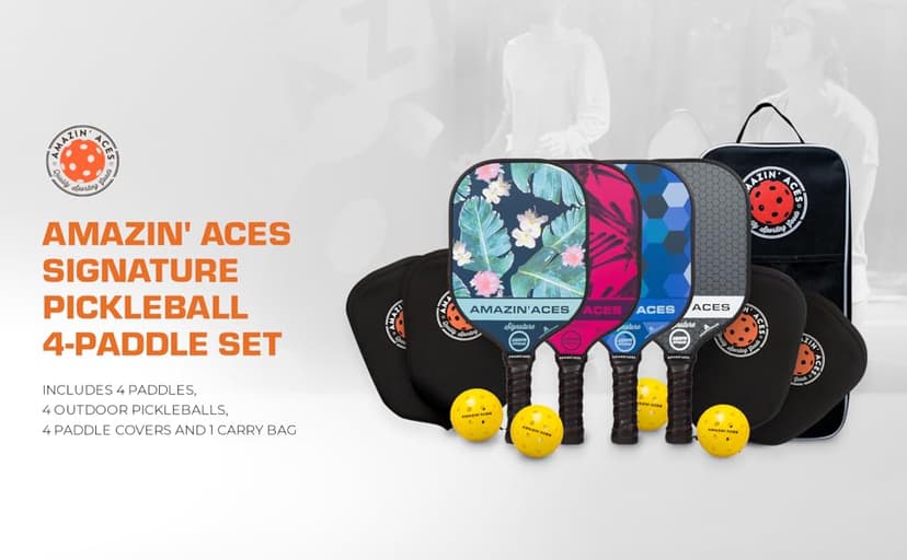 Amazin' Aces Graphite Pickleball Paddles Set - Single, 2 or 4 Paddles, Honeycomb Polymer Core with Comfy Cushion Grip - Varying Accessories Including Pickleballs, Pickleball Bag & Paddle Cover