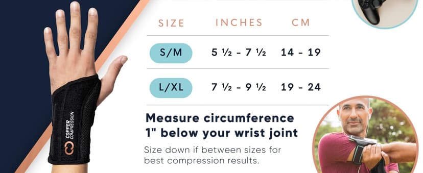 Copper Compression Advanced Wrist Brace - Copper Infused Adjustable Orthopedic Support Splint for Pain, Carpal Tunnel, Arthritis, Tennis Elbow, Tendinitis, RSI, Ganglion Cyst for Men Women Right S/M