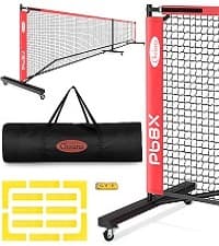 Pickleball Net Set, Portable Pickleball Set w/Wheels, 11ft & 22ft Regulation Size Pickel Ball Net, Set of 4 Balls and Paddles, Heavy Duty Frame for Backyard Driveway Outdoor