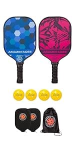 Amazin' Aces Graphite Pickleball Paddles Set - Single, 2 or 4 Paddles, Honeycomb Polymer Core with Comfy Cushion Grip - Varying Accessories Including Pickleballs, Pickleball Bag & Paddle Cover