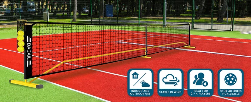 BAGAIL Portable Pickleball Net Set, 22 FT Regulation Size Pickle Ball Net with Ball Collector, Carry Bag, Easy Setup for Outdoor Indoor Driveway - Red