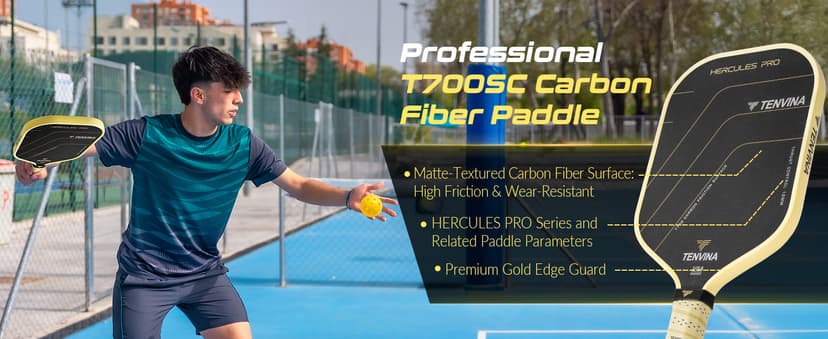 TENVINA Pickleball Paddles, Thermoforming 4-Layer T700SC Friction Carbon Fiber Pickleball Paddle, Professional Pickleball Paddle USAPA Approved with Strong Power and Spin for Athletes