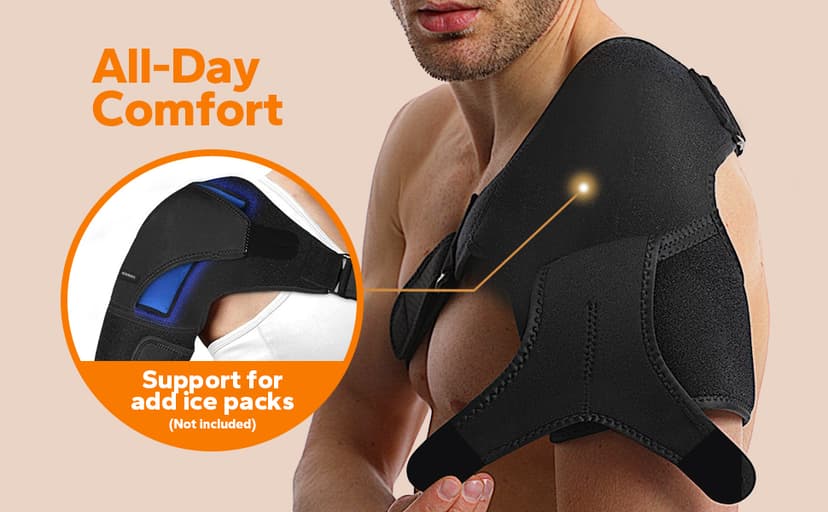 Komoko Shoulder Brace, Rotator Cuff Support Brace and Arm Sling for Pain Relief, Shoulder Compression Sleeve for Preventing Strains and Dislocation, Adjustable Fits Left and Right Arm, Men & Women