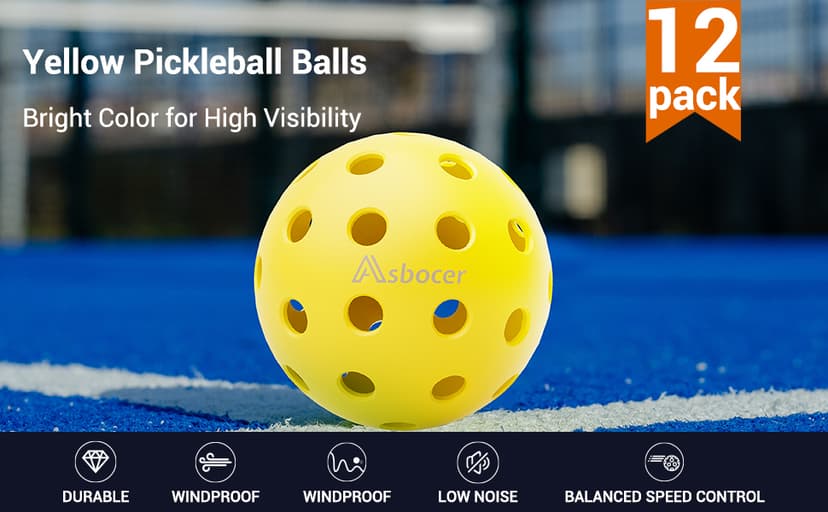 USAPA Approved Outdoor Yellow 40-Hole Pickleballs, 12-Pack in Mesh Bag with High Elasticity